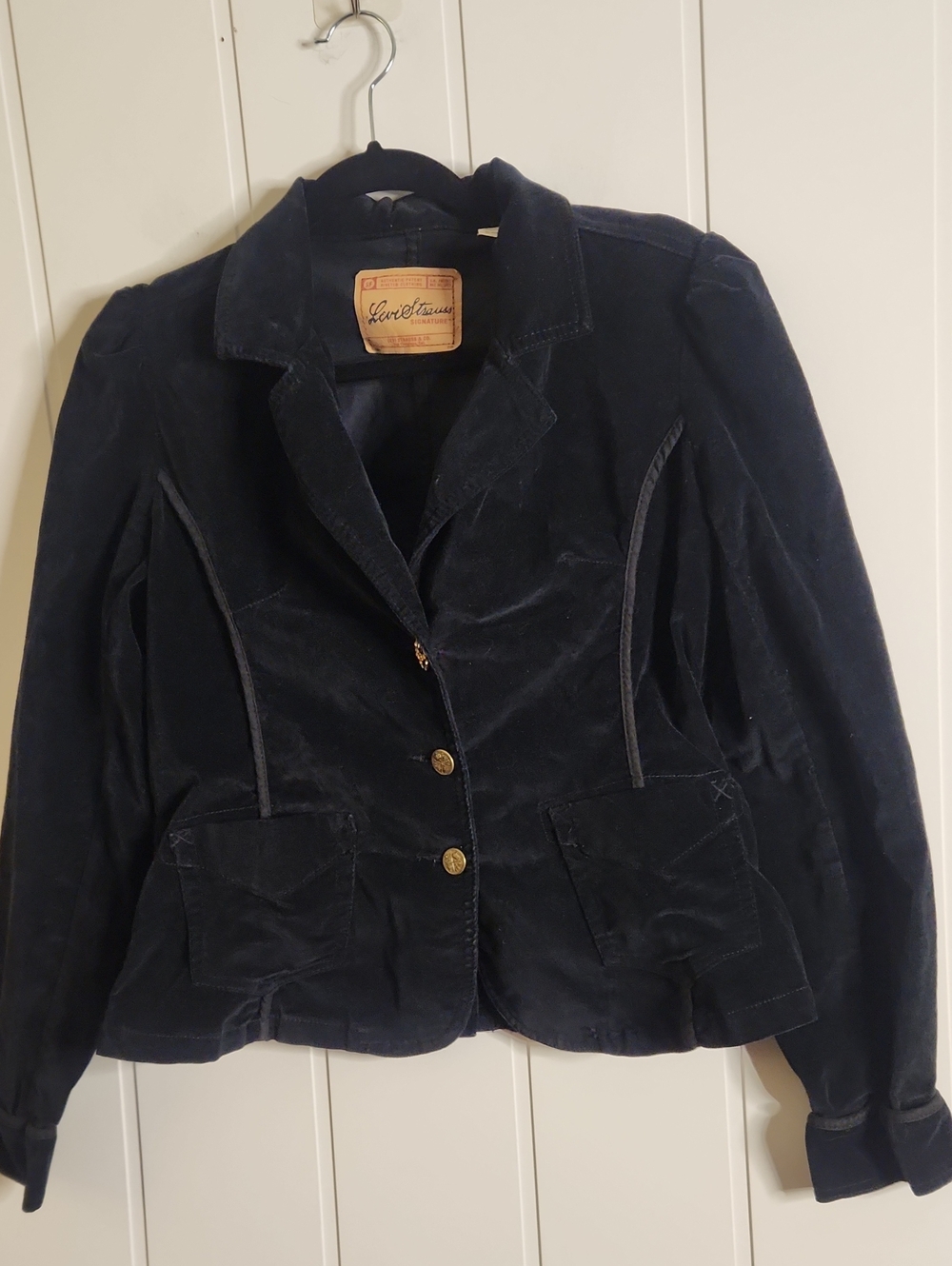 Levi's Y2K Black Velvet Blazer Jacket Goth Whimsigoth button Dowm Festival
